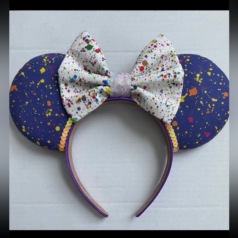 Handmade minnie mouse paint splatter headband ears